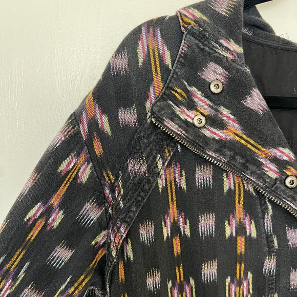 Free People Ikat Print Hooded Utility Jacket Black Cotton Boho Lagenlook - Picture 4 of 15